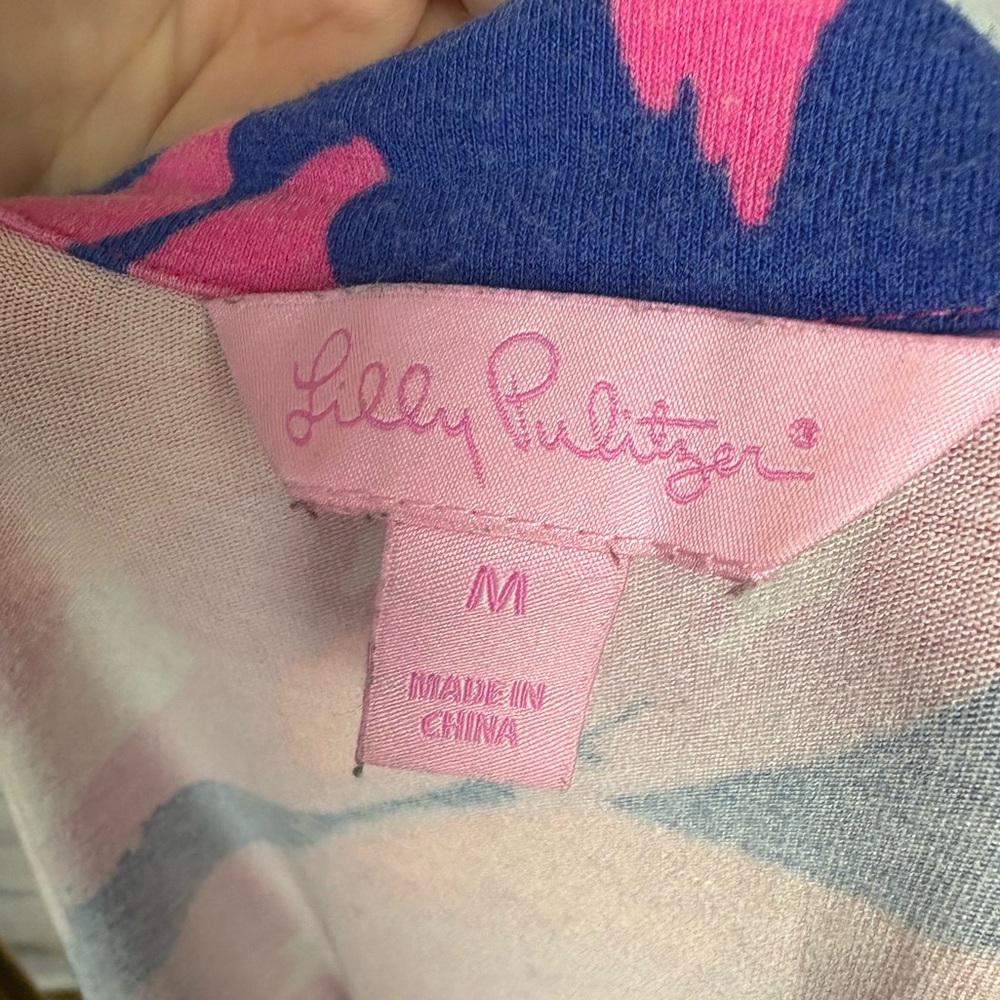 Lilly Pulitzer Pink, Coral & Blue Abstract Print Wrap Dress - Picture 7 of 8